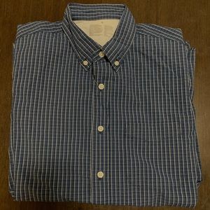 Indigo died Muji button down long sleeve shirt .